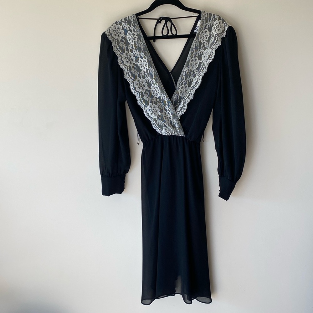 Vintage 1970's R.E.O. Originals Black with Lace Dress Size 14